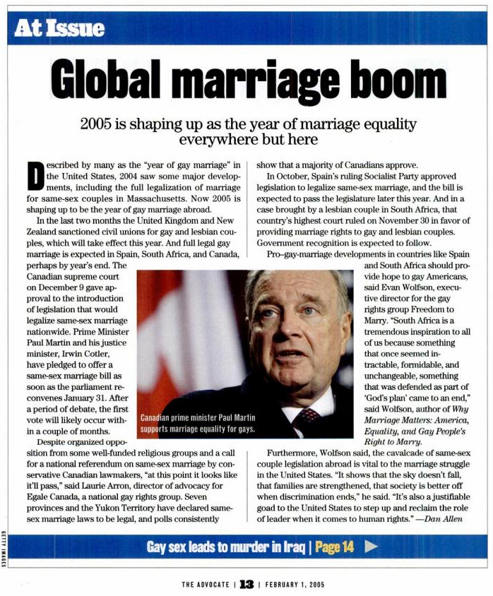 advocate | 1 feb 2005 | 2005 int'l marriage roundup